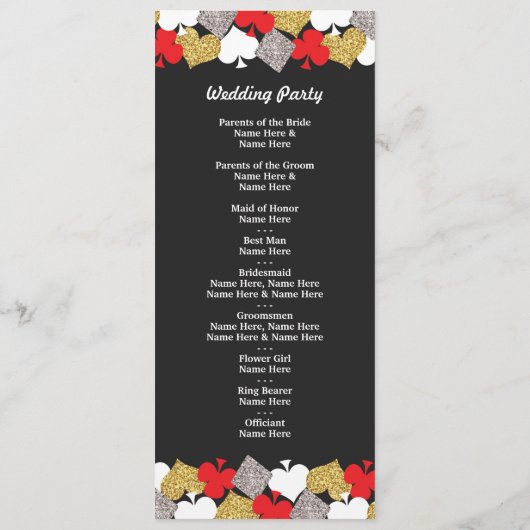 Las Vegas Casino Glitter Cards Wedding Program Programmakaart (Achterkant)