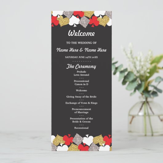 Las Vegas Casino Glitter Cards Wedding Program Programmakaart (Staand voorkant)