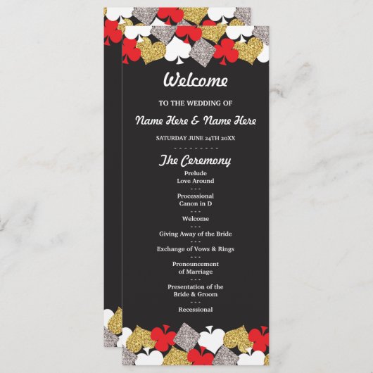 Las Vegas Casino Glitter Cards Wedding Program Programmakaart (Voorkant / Achterkant)