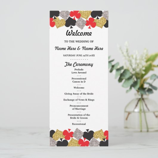 Las Vegas Casino Glitter Cards Wedding Program Programmakaart (Staand voorkant)