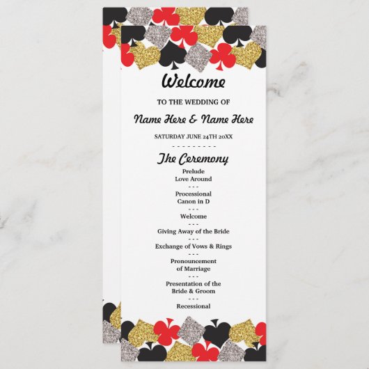 Las Vegas Casino Glitter Cards Wedding Program Programmakaart (Voorkant / Achterkant)