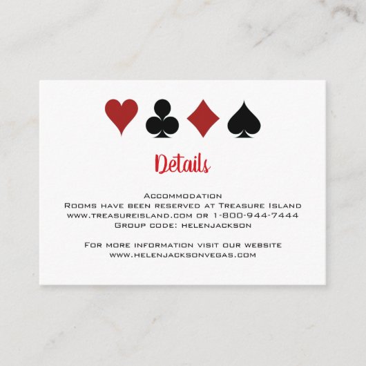 Las Vegas Casino Kaart Kostuums Bruiloft Details (Voorkant)