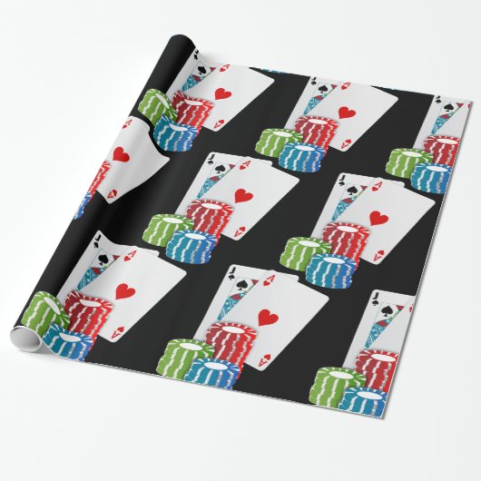 Las Vegas Casino Large Blackjack Cards en Chips Cadeaupapier (Uitgerold)