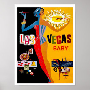 Las Vegas, casino meisje, vintage reisposter Poster