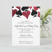 Las Vegas Casino Party Zwart en Faux Red Glitter Kaart (Staand voorkant)