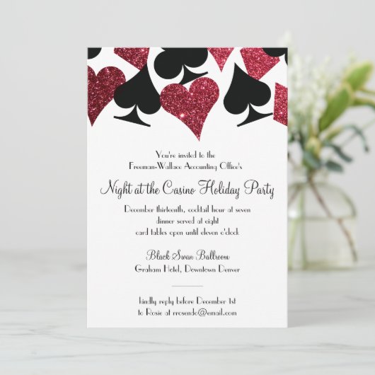 Las Vegas Casino Party Zwart en Faux Red Glitter Kaart (Staand voorkant)