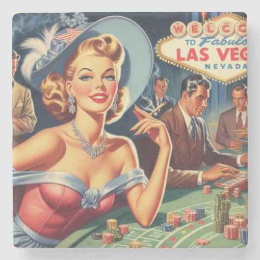  Las Vegas Casino Pin Up Stenen Onderzetter (Voorkant)