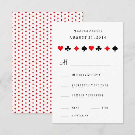 Las Vegas Casino Poker Cards Wedding RSVP Kaart (Voorkant / Achterkant)
