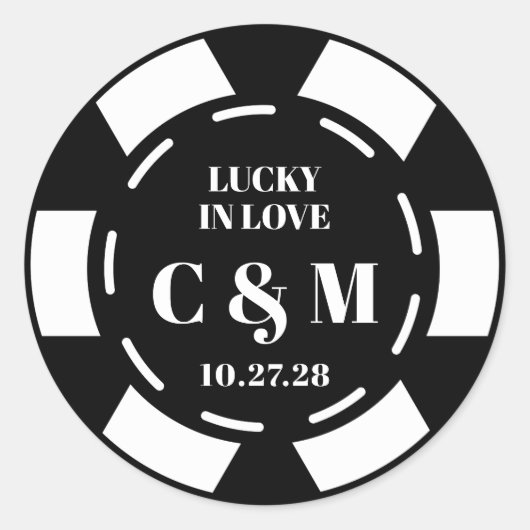 Las Vegas Casino Poker Chip Bruiloft Save The Date Ronde Sticker (Voorkant)