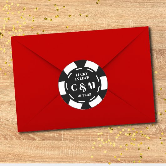 Las Vegas Casino Poker Chip Bruiloft Save The Date Ronde Sticker