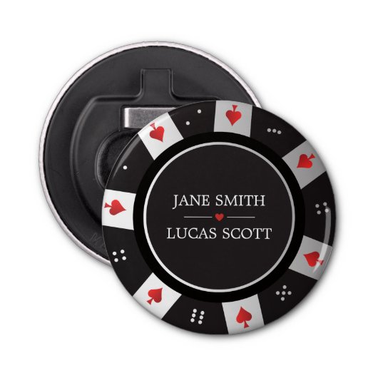 Las Vegas Casino Poker Chip Wedding Favor Button Flesopener (Voorkant)