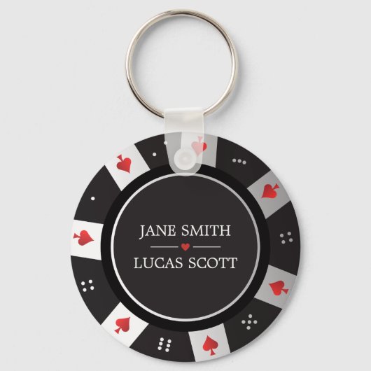 Las Vegas Casino Poker Chip Wedding Favor Sleutelhanger (Voorkant)