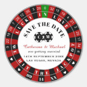 Las Vegas Casino Roulette Wiel Save The Date Ronde Sticker (Voorkant)