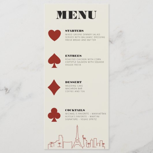 Las Vegas Casino Skyline bruiloft receptie Menu (Voorkant)