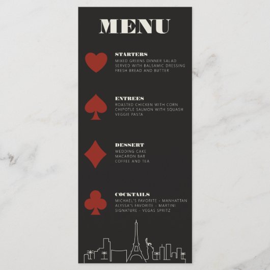 Las Vegas Casino Skyline bruiloft receptie Menu (Voorkant)