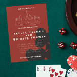 Las Vegas Casino Skyline Huwelijksuitnodiging Kaart<br><div class="desc">Een leuke en moderne huwelijksuitnodiging om uw gasten uit te nodigen voor uw evenement in Las Vegas! Deze uitnodiging is voorzien van grafiet zwart vet speelkaart pak graphics, een moderne Las Vegas skyline rendering, en volledig aanpasbaar lettertype en tekst op casino rode achtergrond. Op de achterkant kunt u bewerken voor...</div>