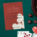 Las Vegas Casino Skyline Huwelijksuitnodiging Kaart<br><div class="desc">Een leuke en moderne huwelijksuitnodiging om uw gasten uit te nodigen voor uw evenement in Las Vegas! Deze uitnodiging is voorzien van ivoren crème vet speelkaart pak graphics, een moderne Las Vegas skyline rendering, en volledig aanpasbaar lettertype en tekst op casino rode achtergrond. Op de achterkant kunt u bewerken voor...</div>