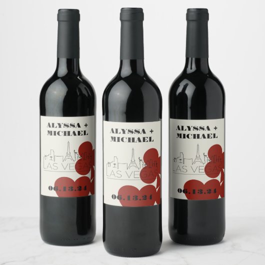 Las Vegas Casino Skyline Spelen Kaart Wedding Wijn Etiket (Flessen)