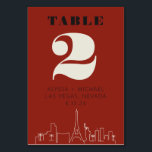 Las Vegas Casino Skyline Wedding Kaart<br><div class="desc">Een leuke en moderne Las Vegas Casino Skyline Trouwtafel nummer kaart die een aangepaste touch zal toevoegen aan uw evenement in Las Vegas! Dit nummer van de trouwtafel is voorzien van een moderne rendering van de skyline van Las Vegas en volledig aanpasbaar lettertype en tekst op de rode achtergrond van...</div>