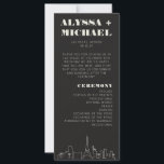 Las Vegas Casino Skyline Wedding Programma<br><div class="desc">Een leuke en moderne bestemming bruiloft Las Vegas skyline bruiloft programma dat een speciale aangepaste detail zal toevoegen aan uw Las Vegas evenement! Dit huwelijksprogramma beschikt over een moderne rendering van de skyline van Las Vegas en volledig aanpasbaar lettertype en tekst op een grafietzwarte achtergrond. Ideaal voor een trendy, modern...</div>