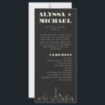 Las Vegas Casino Skyline Wedding Programma<br><div class="desc">Een leuke en moderne bestemming bruiloft Las Vegas skyline bruiloft programma dat een speciale aangepaste detail zal toevoegen aan uw Las Vegas evenement! Dit huwelijksprogramma beschikt over een moderne rendering van de skyline van Las Vegas en volledig aanpasbaar lettertype en tekst op een grafietzwarte achtergrond. Ideaal voor een trendy, modern...</div>