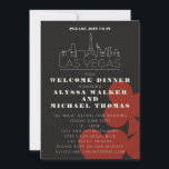 Las Vegas Casino Skyline Wedding repetitie diner Kaart<br><div class="desc">Een leuke en moderne bruiloft welkomstdiner of repetitie diner uitnodiging om uw gasten uit te nodigen voor uw evenement in Las Vegas! Deze uitnodiging is voorzien van rood vet speelkaart pak graphics, een moderne Las Vegas skyline rendering, en volledig aanpasbaar lettertype en tekst op grafiet zwarte achtergrond. Op de achterkant...</div>