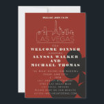 Las Vegas Casino Skyline Wedding repetitie diner Kaart<br><div class="desc">Een leuke en moderne bruiloft welkomstdiner of repetitie diner uitnodiging om uw gasten uit te nodigen voor uw evenement in Las Vegas! Deze uitnodiging is voorzien van grafiet zwart vet speelkaart pak graphics, een moderne Las Vegas skyline rendering, en volledig aanpasbaar lettertype en tekst op casino rode achtergrond. Op de...</div>