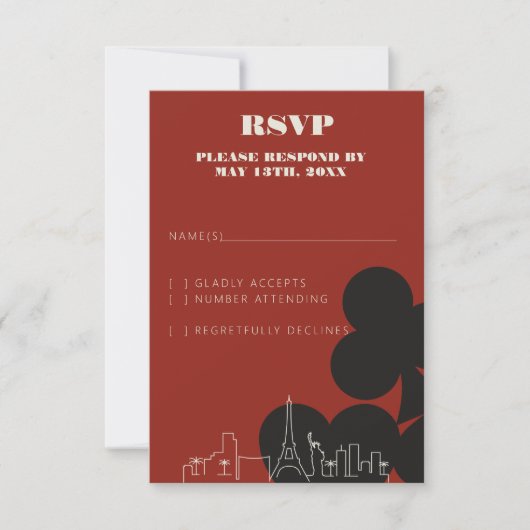 Las Vegas Casino Skyline Wedding RSVP Kaarten (Voorkant)
