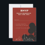 Las Vegas Casino Skyline Wedding RSVP Kaarten<br><div class="desc">Een leuke en moderne huwelijksuitnodiging RSVP response enclosure kaart om aanwezigheidsreactie te krijgen voor uw evenement in Las Vegas! Deze uitnodiging RSVP kaart is voorzien van grafiet zwart vet speelkaart pak graphics, een moderne Las Vegas skyline rendering, en volledig aanpasbaar lettertype en tekst op casino rode achtergrond. Op de achterkant...</div>
