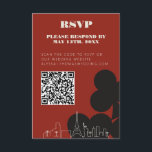 Las Vegas Casino Skyline Wedding RSVP QR-code Informatiekaartje<br><div class="desc">Een leuke en moderne trouwuitnodiging RSVP response enclosure kaart met QR-code om aanwezigheidsreactie te krijgen voor uw evenement in Las Vegas! Deze uitnodiging RSVP kaart is voorzien van grafiet zwart vet speelkaart pak graphics, een moderne Las Vegas skyline rendering, en volledig aanpasbaar lettertype en tekst op casino rode achtergrond. U...</div>