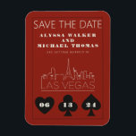 Las Vegas Casino Skyline Wedding Sla de datum op Magneet<br><div class="desc">Een leuke en moderne bruiloft Save the Date magneet om uw gasten te enthousiasmeren voor uw bruiloft in Las Vegas! Deze Save the Date is voorzien van grafiet zwart vet speelkaart pak graphics, een moderne Las Vegas skyline rendering, en volledig aanpasbaar lettertype en tekst op casino rode achtergrond. Perfect voor...</div>