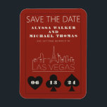 Las Vegas Casino Skyline Wedding Sla de datum op Magneet<br><div class="desc">Een leuke en moderne bruiloft Save the Date magneet om uw gasten te enthousiasmeren voor uw bruiloft in Las Vegas! Deze Save the Date is voorzien van grafiet zwart vet speelkaart pak graphics, een moderne Las Vegas skyline rendering, en volledig aanpasbaar lettertype en tekst op casino rode achtergrond. Perfect voor...</div>