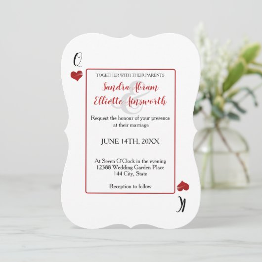 Las Vegas Casino speelkaarten Red Hearts Wedding Kaart (Staand voorkant)
