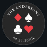 Las Vegas Casino thema aangepaste Sticker<br><div class="desc">De perfecte aanvulling op uw Las Vegas bruiloft of casino themafeest,  deze ronde stickers kunnen volledig worden aangepast en zijn de perfecte finishing touch voor enveloppen,  feestgunsten,  uitnodigingen en meer.</div>