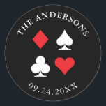 Las Vegas Casino thema aangepaste Sticker<br><div class="desc">De perfecte aanvulling op uw Las Vegas bruiloft of casino themafeest,  deze ronde stickers kunnen volledig worden aangepast en zijn de perfecte finishing touch voor enveloppen,  feestgunsten,  uitnodigingen en meer.</div>