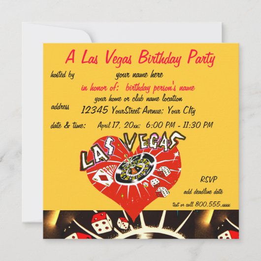 Las Vegas Casino Theme Birthday Party Kaart (Voorkant)