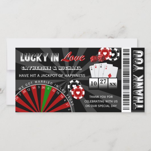 Las Vegas Casino Ticket Bruiloft Bedankkaart (Voorkant)