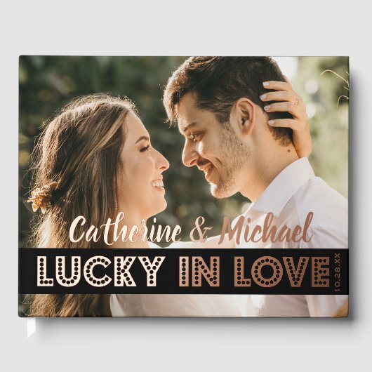 Las Vegas Casino Trouwfoto Zwart & Goud Gastenboek (Voorkant)