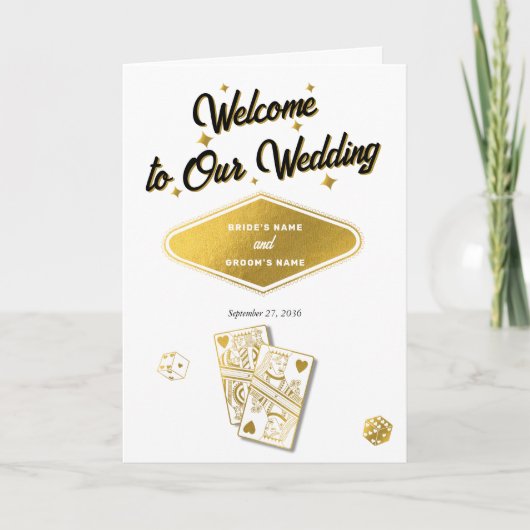Las Vegas Casino Wedding Order of Service Gold Programma (Voorkant)