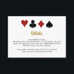 Las Vegas Casino Zwart Goud Wit Bruiloft Details Informatiekaartje<br><div class="desc">Vertroebel je gasten door ze deze fantastische zwart,  wit en goud poker speelkaart kostuums details behuizing kaart samen met hun uitnodiging te sturen. Ze zullen de informatie hebben die ze nodig hebben om hun reis te boeken en staan te wachten op deze zeker leuke bruiloft!</div>