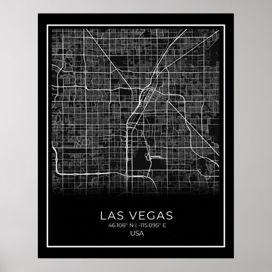 Las Vegas City Map - Las Vegas Black Map Poster (Voorkant)