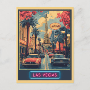 Las Vegas Cityscape met Eiffeltoren - Retro Briefkaart