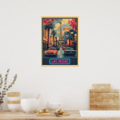 Las Vegas Cityscape met Eiffeltoren - Retro Poster (Keuken)