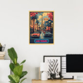 Las Vegas Cityscape met Eiffeltoren - Retro Poster (Thuiskantoor)