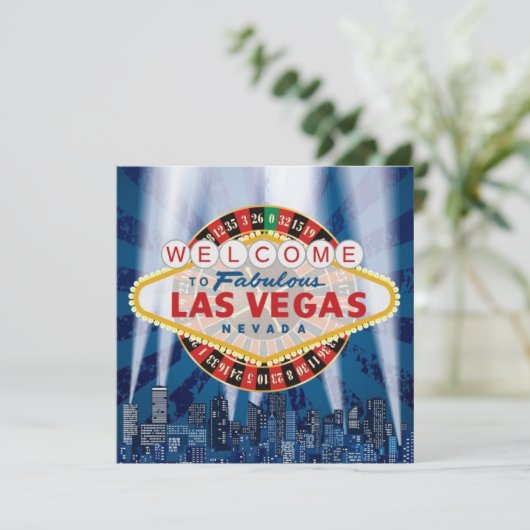 Las Vegas Cityscape Modern Unique Wedding Invites Kaart (Staand voorkant)