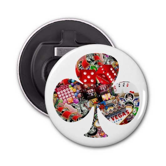 Las Vegas 'Club'-spelkaartvorm Button Flesopener (Voorkant)
