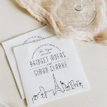 Las Vegas Deco Skyline | Weddenschap Napkins Servet<br><div class="desc">Een unieke deco skyline-set van eetluiers die speciaal op je toekomstige bruiloft zijn afgestemd in de prachtige stad Las Vegas, Nevada. Zij kenmerken een groet over de bovenkant, die door de stadsnaam en de datum wordt gevolgd. Dit wordt gevolgd door de namen van de bruid en de bruidegom in een...</div>