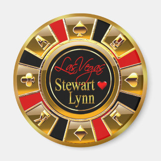 Las Vegas Deluxe Gold & Red Casino Chip Favor Magneet