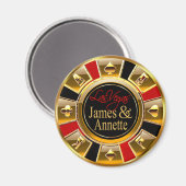 Las Vegas Deluxe Gold & Red Casino Chip Favor Magneet (Voorkant / Achterkant)