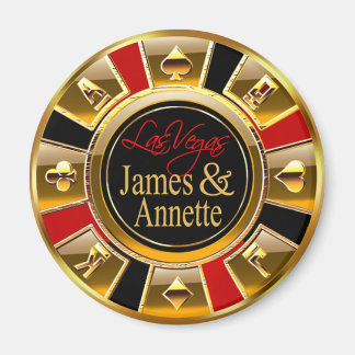 Las Vegas Deluxe Gold & Red Casino Chip Favor Magneet